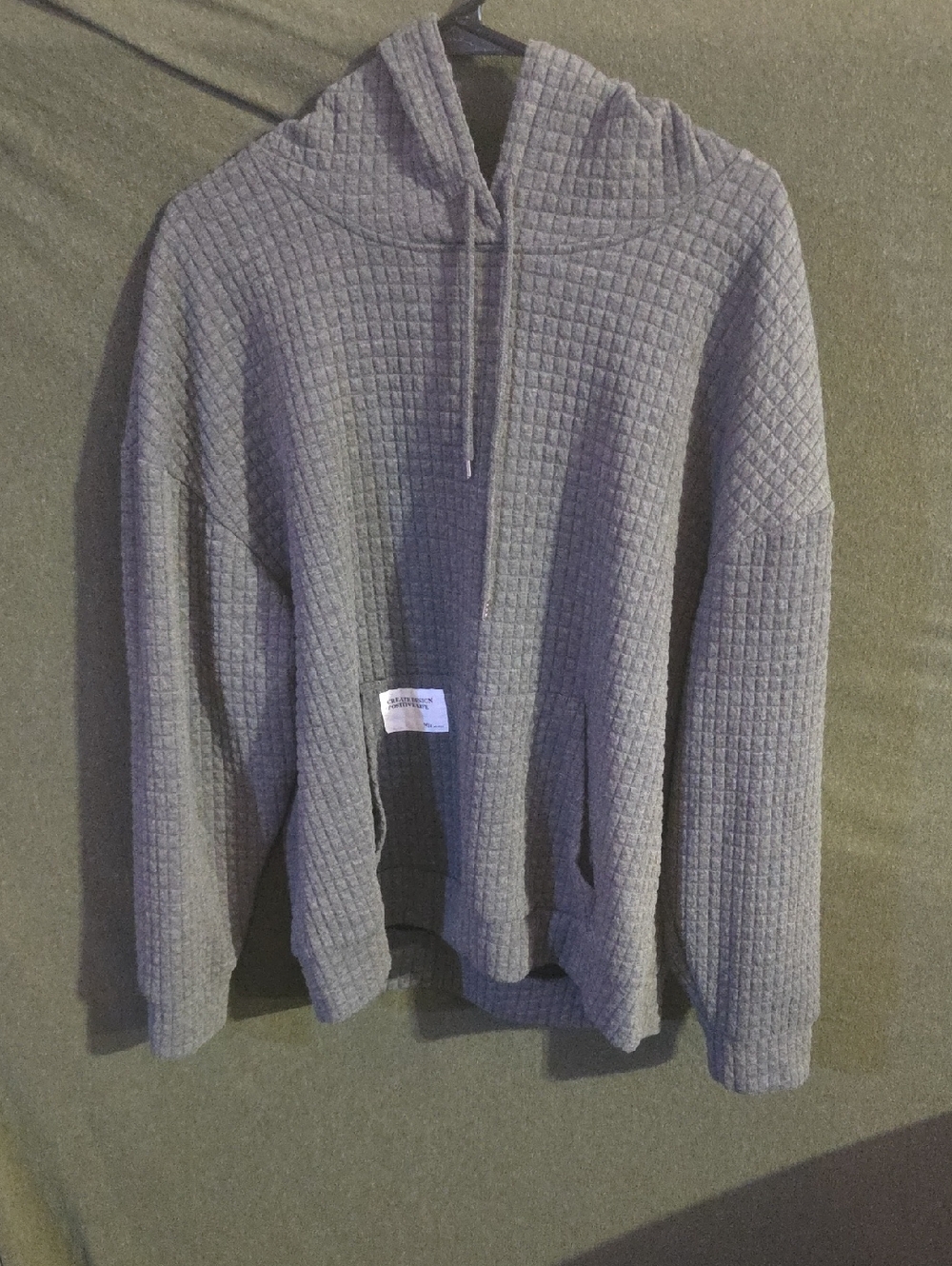 Womens Gray Waffle-Knit Hoodie Sweater